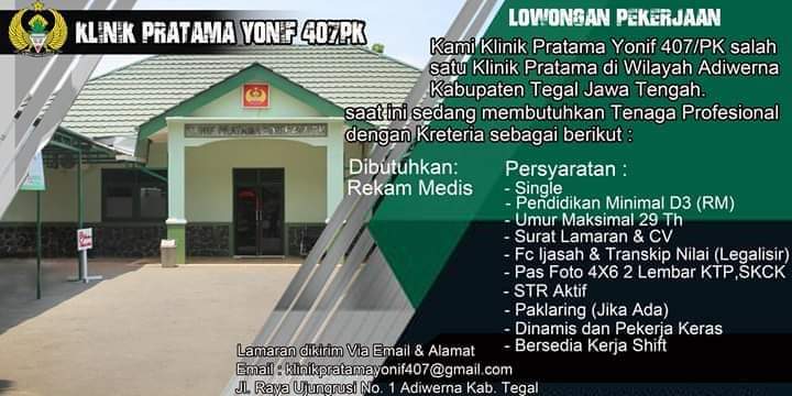Lowongan Kerja Rekam Medis Klinik Pratama Yonif 407pk Tegal Tahun 2020 Akbid Graha Husada Cirebon